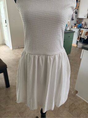 White Mini Bubbles Sundress — Sleeveless Casual Dress By Kali Fashions Size L